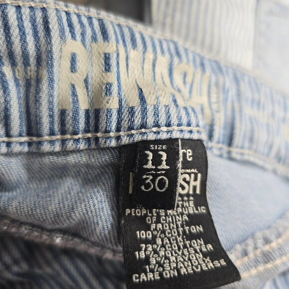 Rewash Blue Colorblock Pinstripe Acid Wash Raw Hem Cut off Denim Mom Shorts - Picture 7 of 7